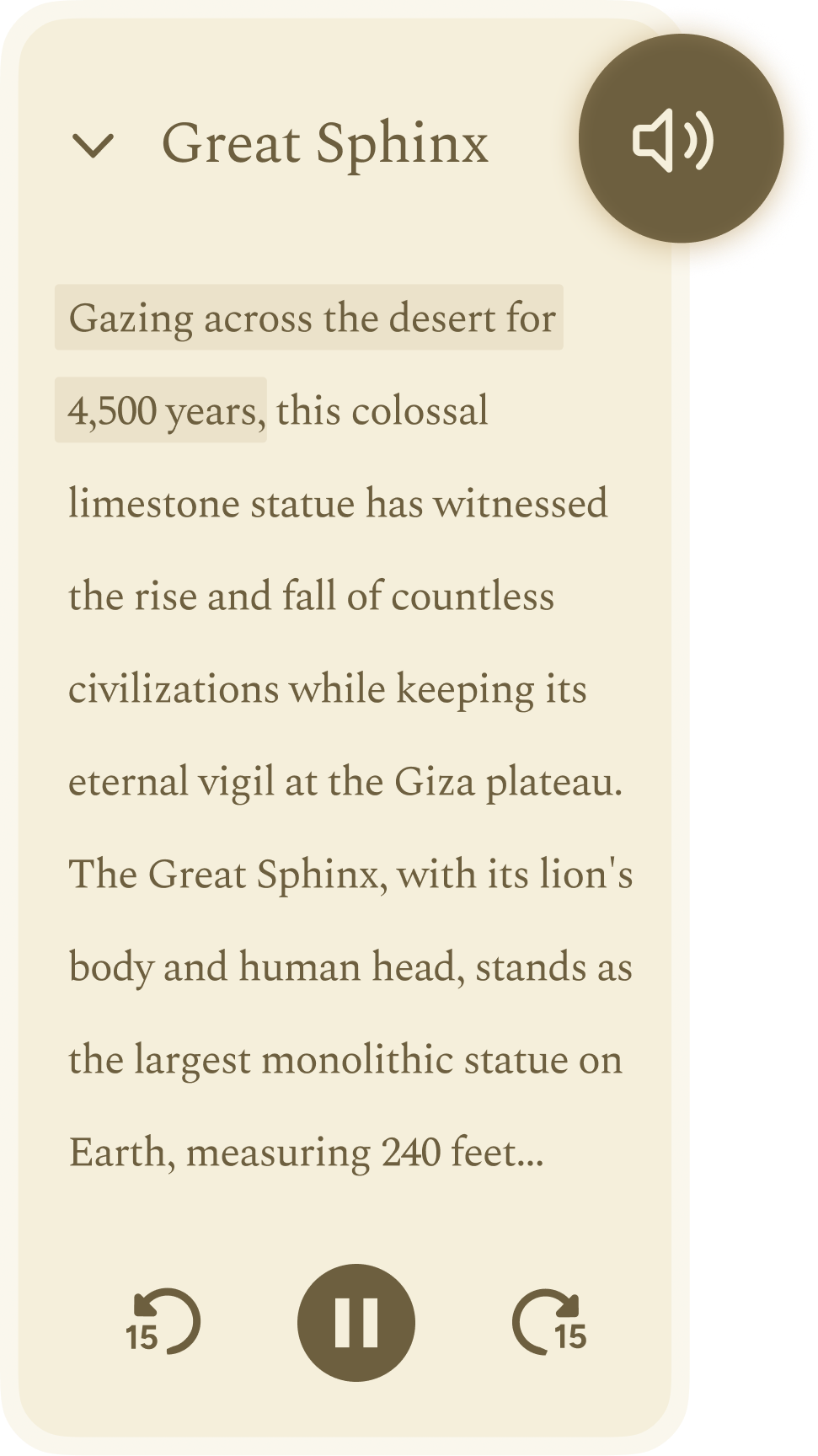 Listen to your custom audio tour about the Great Sphinx